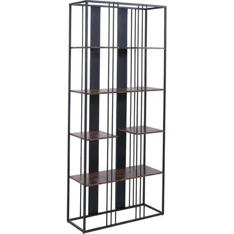 Libreria in stile industriale modello alto 180x80x31 cm in metallo e MDF finitura nera e marrone scuro 040008778