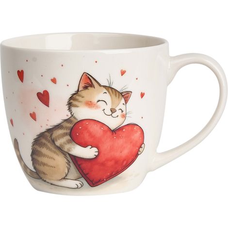 Taza de porcelana de 460 ml - Gato con corazón - Regalo de San Valentín (1/3)
