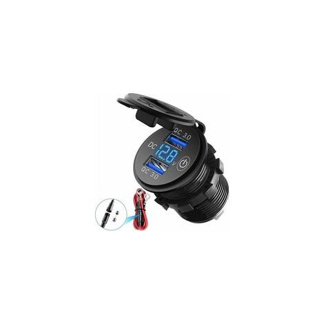 Cargador doble USB QC3.0 étanche 12/24V – Voltímetro LED – Interruptor táctil – Fusible 10A – Carga rápida para moto, coche, autobús