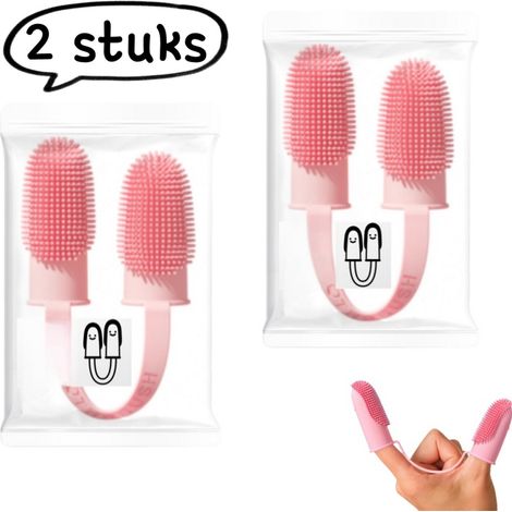 brosse à dents à deux doigts pour animaux de compagnie accessoires pour chiens et chats dé à coudre pour le brossage des dents aide au nettoyage buccal rose 2 pièces (1/5)