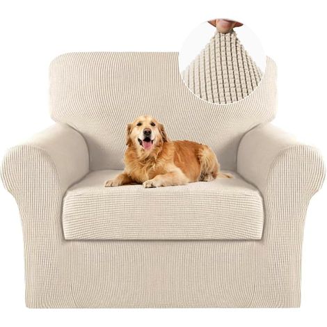 Türkisfarbene 2-teilige Stuhlhussen für Wohnzimmer-Sessel, Sesselüberzüge mit Armlehnen, aus dickem Jacquard-Stoff (Sessel, Biscotti Beige) (1/5)