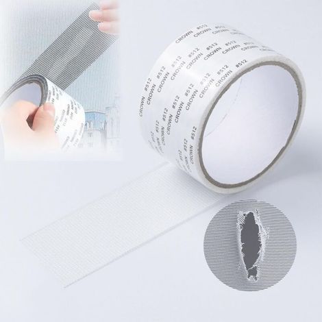 Ruban adhésif résistant pour la réparation de moustiquaires, kit de réparation de moustiquaires, ruban en fibre de verre pour la réparation de la maille (5 cm x 200 cm), blanc, pour portes et fenêtres (1/5)