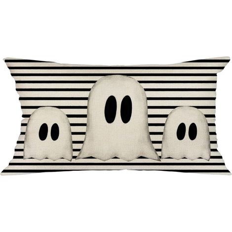 Housse de coussin lombaire à rayures fantômes 12x20 pouces pour Halloween (1/5)
