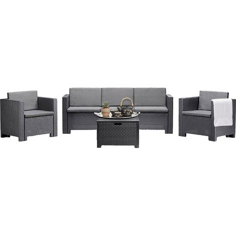 Dmora - Set salotto da esterno Cerere, Salottino outdoor, Set da balcone o giardino, Composizione soggiorno per esterni, Made in Italy, Antracite