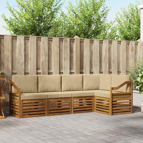 Ecksofa Set mit Kissen 5 pcs Natur und Beige Massivholz Akazie