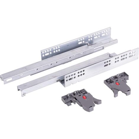 2x coulisse à sortie totale cachée invisible meuble tiroir rail glissière avec ferrure, longueur 450mm, 35kg, ouverture sans poignée et mouvement synchronisé (1/2)