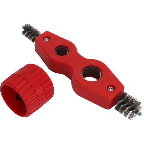 Kit Rouge 2 Pièces Ébavureur Nettoyant et Chanfreineur Polissage pour Tube Cuivre avec Brosse - Plastique Acier (1/5)