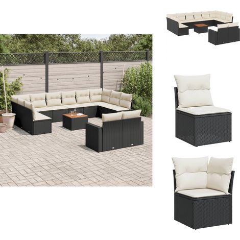 13-tlg. Garten-Sofagarnitur mit Kissen Schwarz Poly Rattan - Gartenmöbel Set - Esszimmergarnitur Outdoor - Lounge Möbel - Rattan Gartenset - Balkonmöbel (1/5)