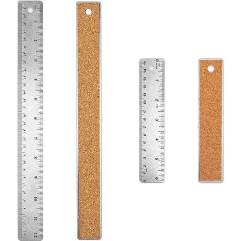 2-teiliges Lineal-Set aus Edelstahl mit Korkrücken, 6 Zoll und 12 Zoll, rutschfeste Metalllineale mit gerader Kante und Zoll- und metrischer Skala, für Schule und Büro (1/4)