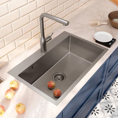 Ceramia Timeless Einbau-Spülbecken aus Edelstahl 304, 68 x 45 x 21 cm, gebürstetes Gun Metal PVD