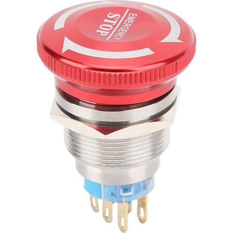 Emergency Stop Switch, IP65 3/6 Pin 22mm 5A/250V Waterproof Red Push Button For Control Circuit (6 PIN) (1/5)