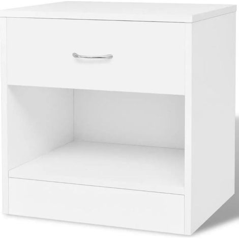 Table de chevet 1 tiroir 1 niche bois blanc Chickie - Lot de 2 (1/5)