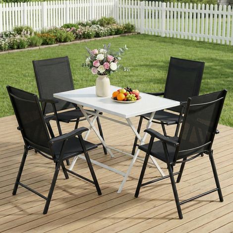 Ensemble de 4 chaises de jardin pliantes, structure en acier robuste, aucun montage requis, dossier haut ergonomique, 58 x 62 x 97 cm, noires (1/5)