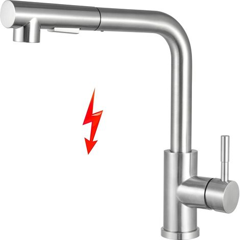 Robinet de cuisine extractible basse pression, robinet de cuisine pivotant à 360° basse pression, robinet de cuisine basse pression avec 2 types de jet, acier inoxydable brossé (1/5)