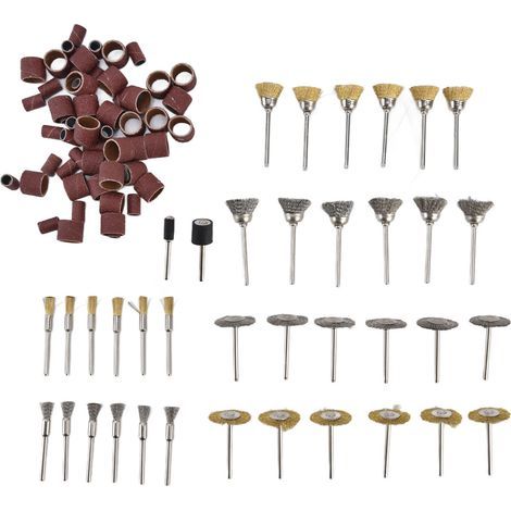 Kit 98 pièces Accessoires Outils Rotatifs Laiton Acier Inoxydable Tige 3mm pour Ponçage Polissage Brossage Céramique Verre Métal (1/5)