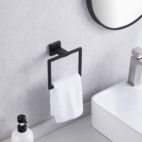 Set di 2 porta carta igienica e anelli portasciugamani, set di accessori da bagno neri, anello portasciugamani quadrato, nero, porta carta igienica (1/5)