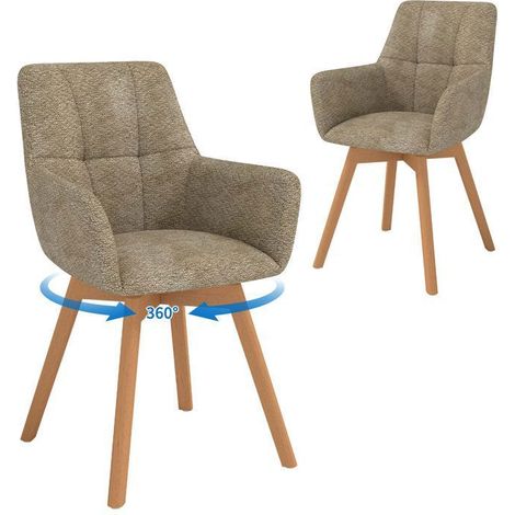 WAFTING Lot de 2 Chaises de Salle à Manger Pivotantes avec Accoudoirs, Pieds en Bois, Dossier en Fausse Laine d’Agneau, Marron