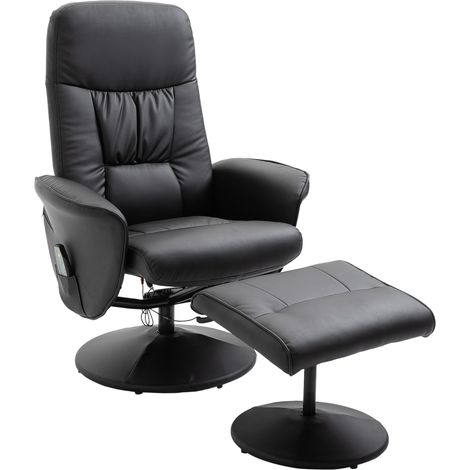 Fauteuil relax inclinable avec fonction massage 10 points, repose-pieds, simili cuir noir 76 x 81 x 105 cm (1/5)
