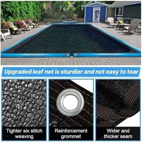 Couverture Filet de Feuille pour Piscine Rectangulaire, Bâche Protection Piscines Hors-Sol, Extérieur Bloquer Feuilles Mortes et Débris 2×3m(6,5x10ft)