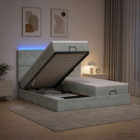 Cama tipo otomana con colchón y LED Gris Claro 180 x 200 cm (1/5)