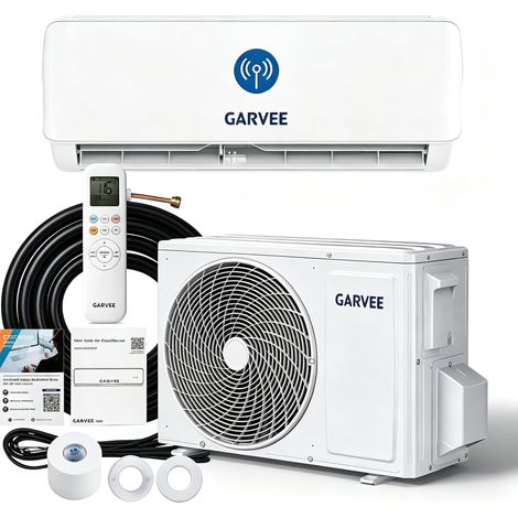 Climatiseur split AUX 12 000 BTU, classe énergétique A++, technologie Inverter – 3,5 kW en refroidissement et chauffage, réfrigérant R32, ultra-silencieux (19 dB), raccordement rapide, pour des pièces (1/5)