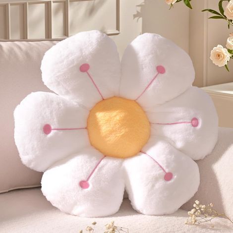 blumenförmiges Bodenkissen, weicher Plüsch, weiß und gelb, Dekoration für Wohnzimmer/Kinderzimmer, 40 cm (1/5)