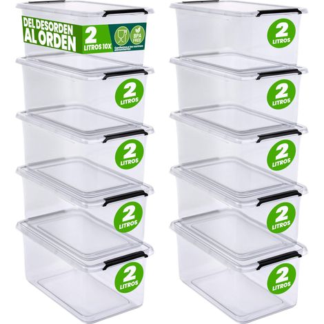 DEUBA® Caja Almacenaje Apilable Contenedor Transparente Orden Almacenamiento Organizador Libre de BPA Cesta Juguetes Libros Ropa Mantas Alimentos 10x 2L (de)