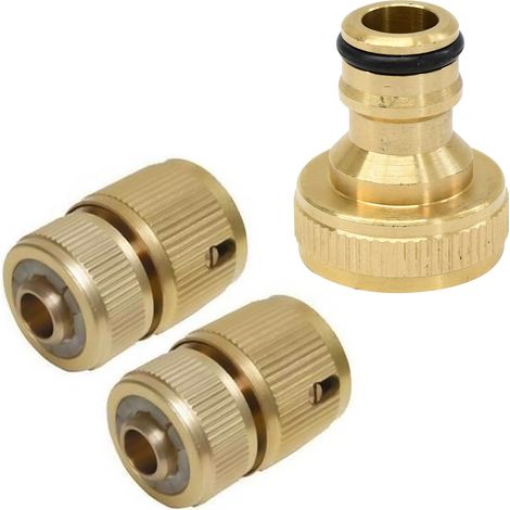 Dapetz ® 3 Pack Hose End Quick Connectors Fitting 1/2" Hose Pipe Solid Brass Hose Connectors 1/2" with Auto Water Stop Fit Female Quick Connector Adapter for 1/2 Inch Compression Garden Hose (1/5)