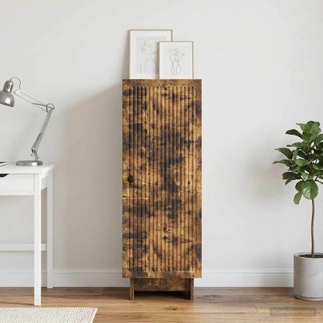 Buffet 1 porte en bois d’ingénierie chêne fumé avec 2 étagères 33 x 34,5 x 90 cm - PANGIVO (1/5)