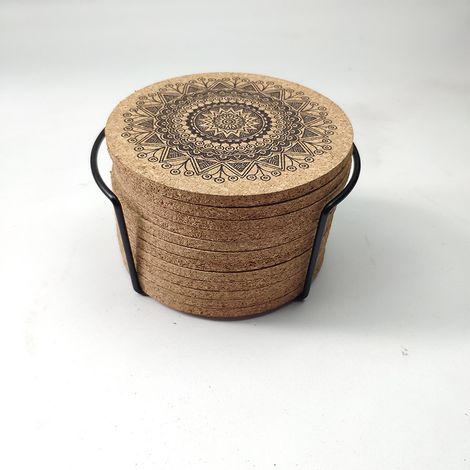 Dessous de verre, sous-verre rond en liège avec support ensemble coussin d'isolation thermique napperon napperon bol tapis pot tapis tapis en bois 10x0.5cm (12 pièces) une pièce (1/4)
