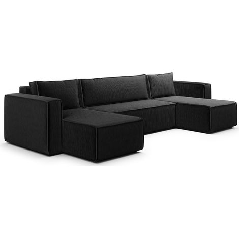 Canapé U 5 places convertible coffre Ezekiel velours côtelé Noir (1/5)