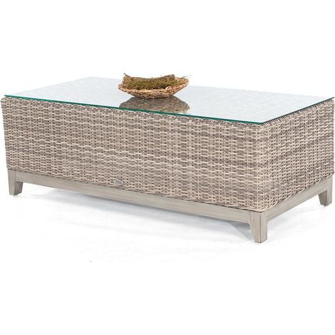 Lounge-Tisch Thor 130x60 cm PE-Kunststof fgeflecht white-coral/Alu mit Glasplatte