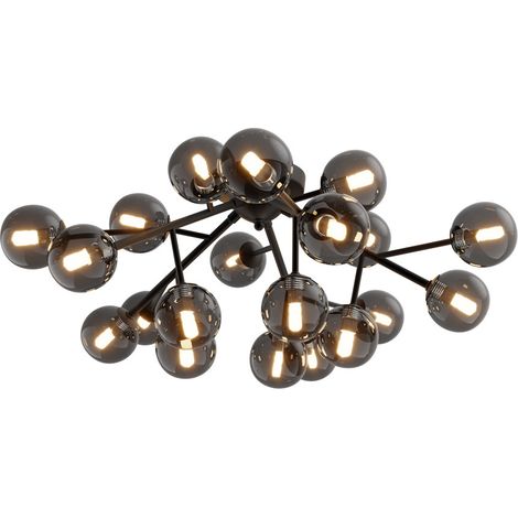 Plafoniera Contemporanea Dallas Metallo Nero 20 Luci Diffusori Fumè (1/2)