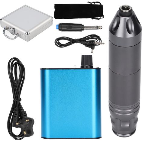 Kit de stylo tatouage rotatif avec alimentation électrique 90-265V, pédale et boîte de rangement grise (prise UK) pour artistes tatoueurs (1/5)