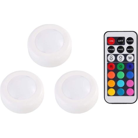 Spot Lumineux LED - 16 Couleurs RGB Avec Télécommande - 55 Lm - Pour Meubles Cuisine Chambre - 6 Pièces (1/5)
