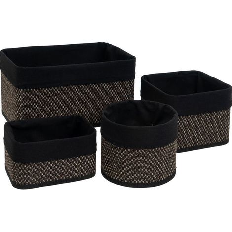 Set de 4 paniers de rangement bambou et tissu noir (1/5)