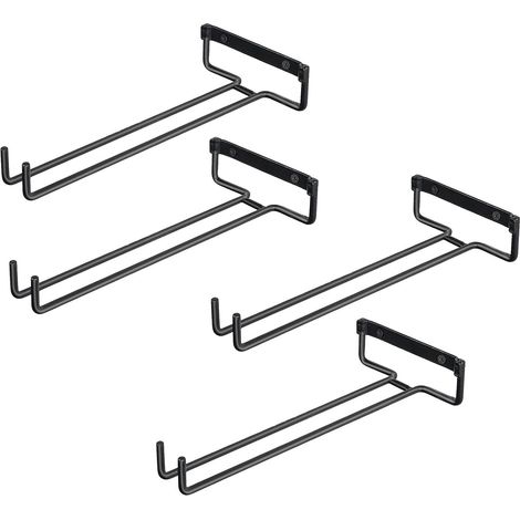 portabicchieri da mensola, portabicchieri in ferro per 4 bicchieri, espositore da parete per bicchieri da vino, portabicchieri capovolto per cantinette, bar, cucine (nero)