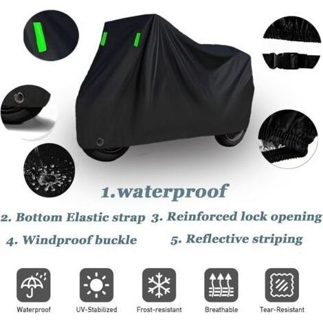 Housse De Moto Toutes Saisons, Bâche Pour Voiture, Imperméable Et Résistante Aux Intempéries, Protection Solaire Et Anti-Déchirure, Avec Œillets De Fixation Pour La Nuit - 265 X 105 X 125 Cm (1/4)