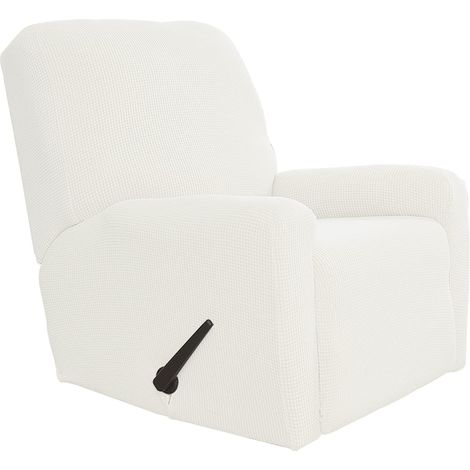 Housse 4 pièces pour Fauteuil Relax en Tissu Jacquard élasthanne à Petits Carreaux avec élastique en Bas, idéal pour Maison avec Enfants, crème (1/5)