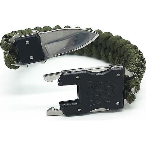 Crea – Bracelet de survie en corde d'ombrelle – 2 pièces vertes – Couteau à silex intégré – Résistant à la corrosion – Tension 220 kg
