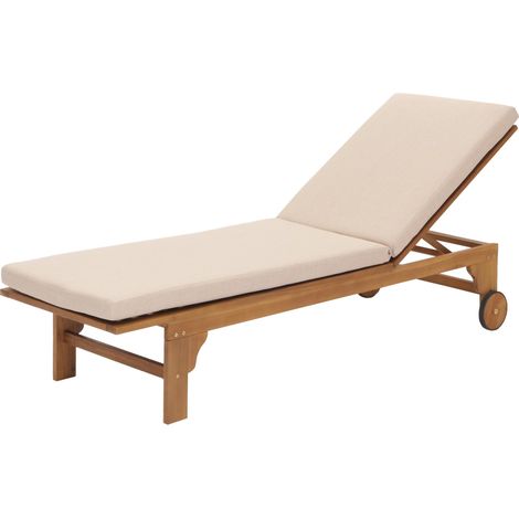 Bain de soleil HWC-N48, Bain de soleil de jardin Relax chaise longue, bois massif acacia certifié MVG coussin crème-be (1/5)