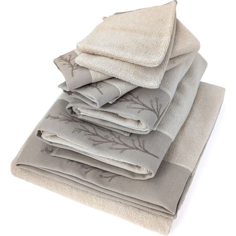 Parure de bain absorbante coton FEUILLE beige 7 pièces (1/5)