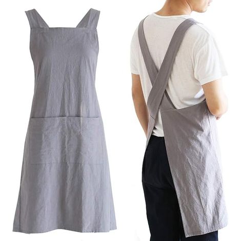 Tabliers de cuisine japonais en lin dos croisé, pour femmes et hommes, avec poches, mignons pour la pâtisserie et la cuisine (1/4)