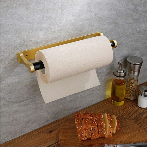 Dérouleur d'essuie-tout carré, porte-rouleau de salle de bain, porte-rouleau de papier toilette Space en aluminium, 16 x 9,8 cm, doré (1/5)