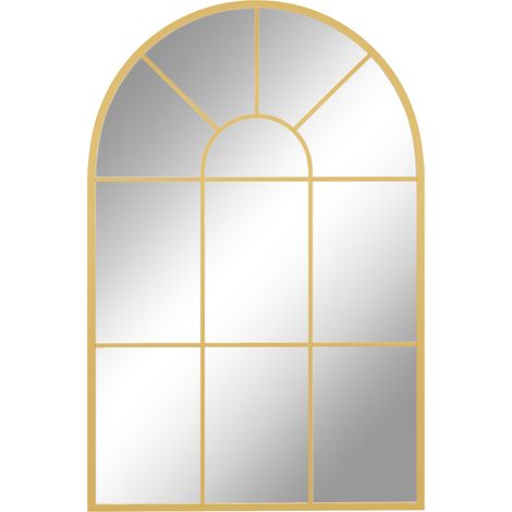 Espejo de pared decorativo arqueado 91 x 60 cm con marco metálico dorado (1/5)