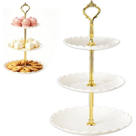Présentoir À Dessert En Plastique À 3 Niveaux, Présentoir À Cupcakes, Presentoir A Gateau Pour Mariage, Anniversaire, Maison, Fête Du Thé Décoration De Table, Fruits, Biscuits, Bonbons (1/5)