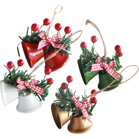 Lot de 4 pendentifs décoratifs en forme de clochettes de Noël, à accrocher au sapin ou aux fenêtres, pendentifs en métal, décorations de Noël (1/5)