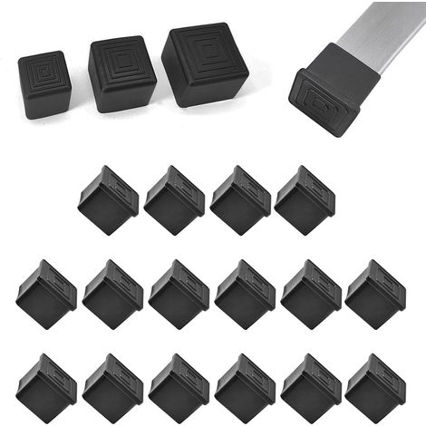 Ensemble de 16 embouts carrés en caoutchouc noir pour pieds de chaise - antidérapants - adaptés aux tabourets de bar (1/5)