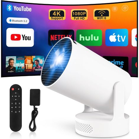 Projecteur Video Mini Videoprojecteur 4k Retroprojecteur Android 11 WiFi 6/BT 5.4 1080P Full HD Supporté pour TÉLÉPhone PC Lap Stick HDMI Home Cinéma (HY300ultra)