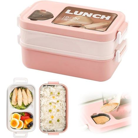 Boîte à lunch à 2 compartiments - 1400 ml - PP sans BPA - Compatible micro-ondes et étanche - Bureau, école, voyage (1/5)
